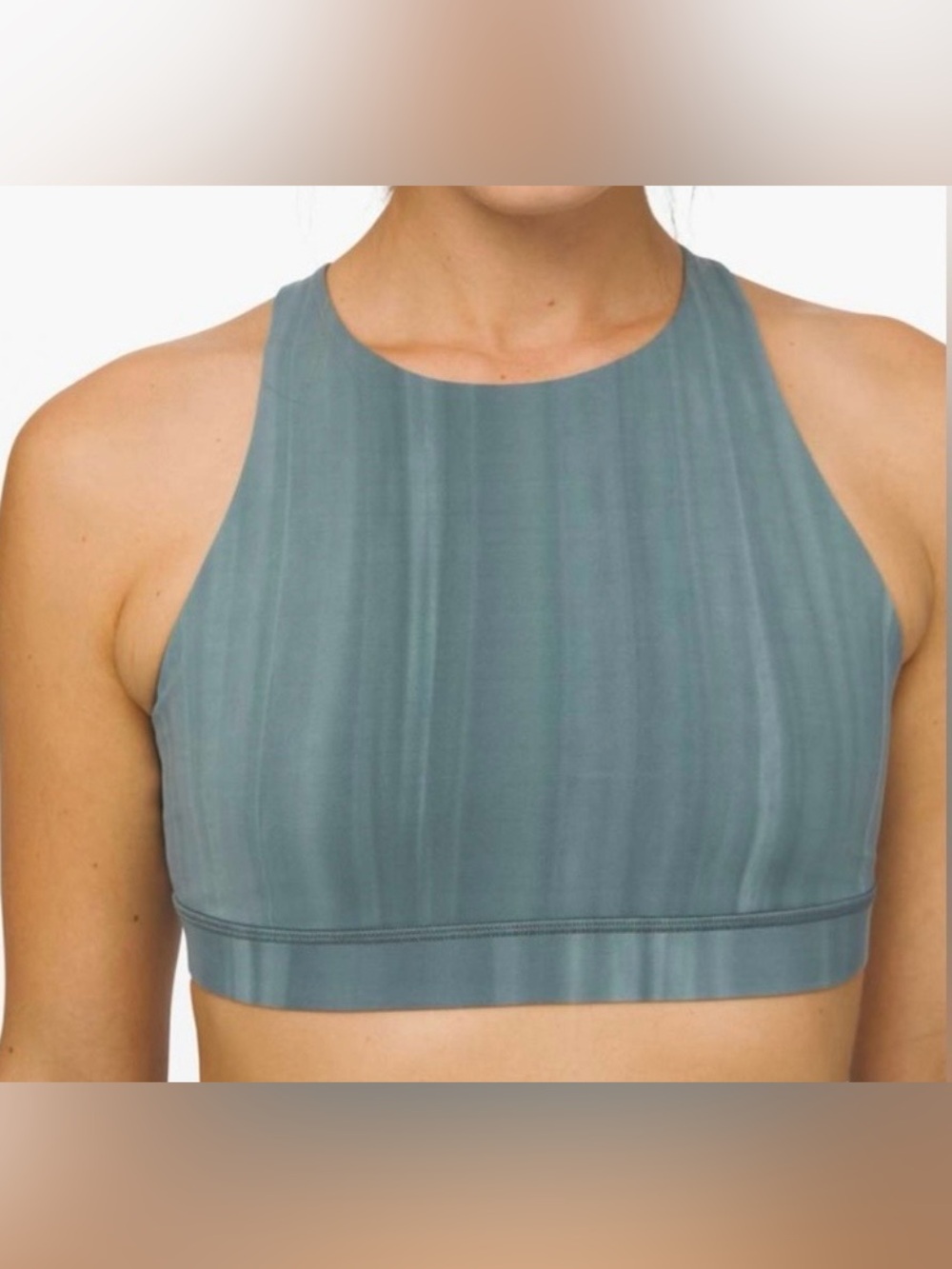 Lululemon Women’s Energy Bra High Neck Linear Spray Dye White Deep Ocean Size 6